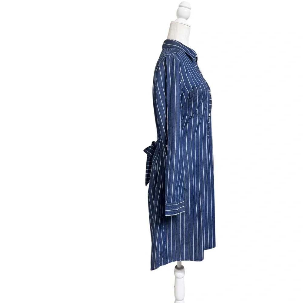 Given Kale denim striped pear button chambray lagen‎ coastal, shirtdress sz L